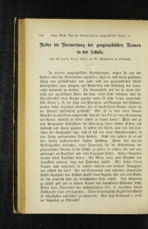 Ueber die Verwertung der geographischen Namen in der Schule