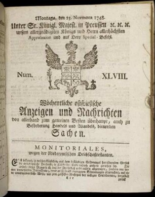 Num. XLVIII. Montags, den 25. November 1748.