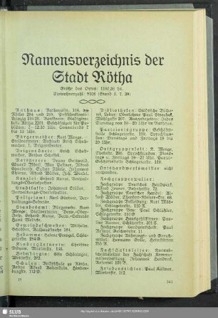 Einwohnerverzeichnis : Namensverzeichnis der Stadt Rötha