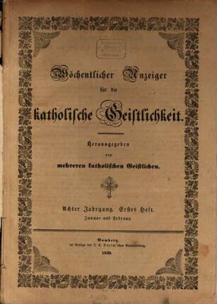 Wöchentlicher Anzeiger für die katholische Geistlichkeit. 1839 = Jg. 8