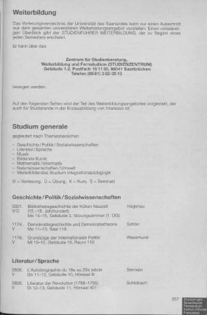 Weiterbildung: Studium generale/Fernstudium
