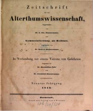 Zeitschrift für die Alterthumswissenschaft. 9. 1842