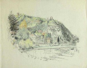 Bergige Landschaft mit See und Haus