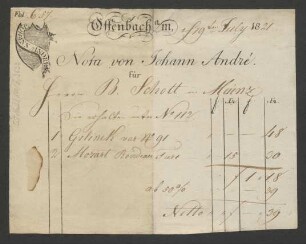 [Rechnung] Nota von Johann André : 30.06.1811