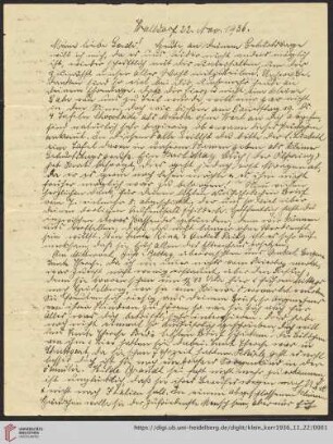 Korrespondenz von Alice und Ludwig Klein: Brief von Alice Klein an Irmgard Klein