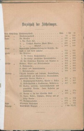 Verzeichniß der Abtheilungen.