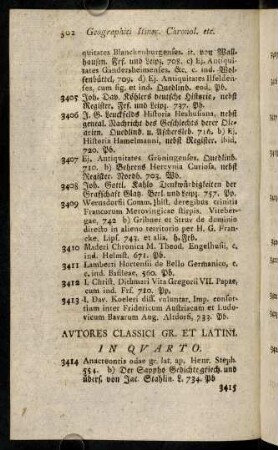 302-308, Autores Classici Gr. et Latini. In Quarto.