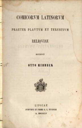 Scenicae Romanorum poesis fragmenta, 2. Comicorum latinorum praeter Plautum et Terentium reliquiae