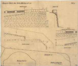 Fischer, Theodor; Jena; Camsdorfer Brücke - Rechtes Widerlager (Grundrisse, Ansichten, Schnitt, Detail)