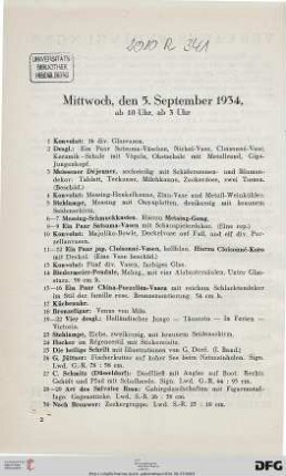 Mittwoch, den 5. September 1934, ab 10 Uhr, ab 3 Uhr (Nr. 1-521)
