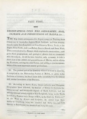 Part first. Observations upon the geography, soil, climate, and productions of Malwa,