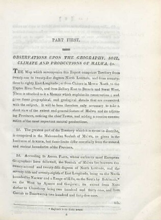 Part first. Observations upon the geography, soil, climate, and productions of Malwa,