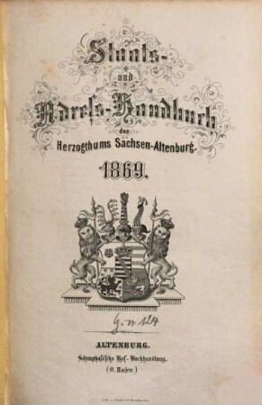 Staats- und Adreß-Handbuch des Herzogthums Sachsen-Altenburg. 1869