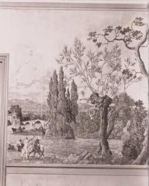 Schwerin-Friedrichsthal, Jagdschloss, Bildtapete, entstanden vor 1815, Ausschnitt: Flussdurchgang