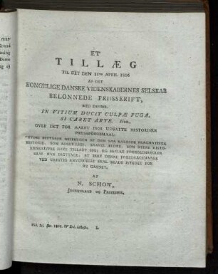 Et Tillæg til det den 11te April 1806 af det Kongelige Danske Videnskabernes Selskab...