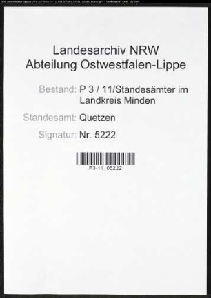 Sterberegister Standesamt Quetzen