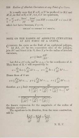 Note on the radius of absolute curvature at any point of a curve.