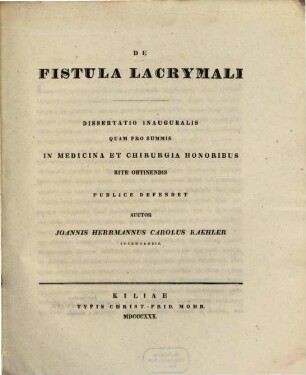 De fistula lacrymali : Diss. inaug.