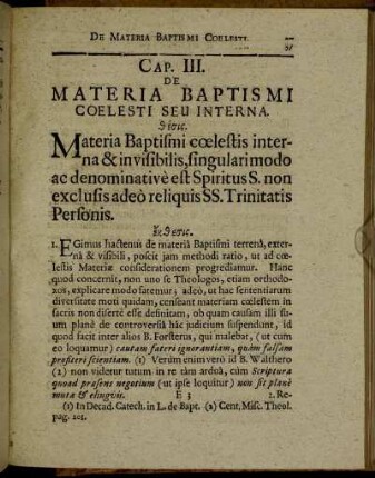 Cap. III. Materia Baptismi Coelesti Seu Interna.