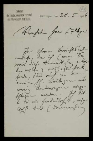 Nr. 22 Brief von Max Lehmann an Edward Schröder. Göttingen, 28.5.1906