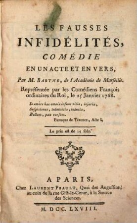 Les fausses infidélités : comédie en un acte et en vers