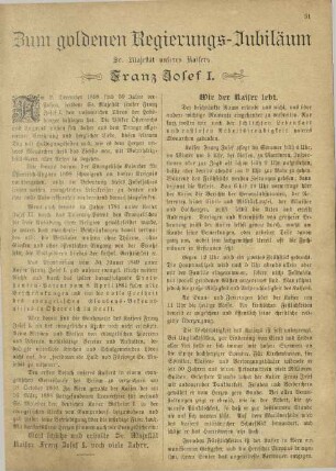 Zum goldenen Regierungs-Jubiläum Sr. Majestät unserrs Kaisers Franz Josef I.