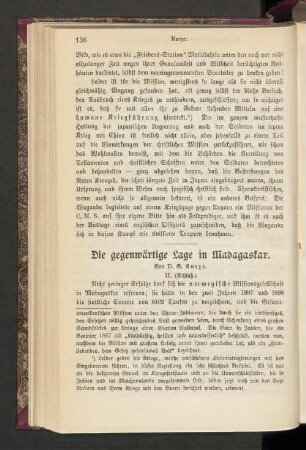 Die gegenwärtige Lage in Madagaskar