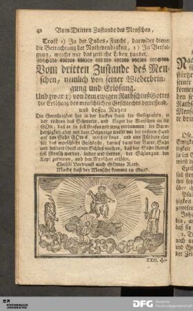 Vom dritten Zustande des Menschen, nemlich von seiner Wiederbringung und Erlösung.