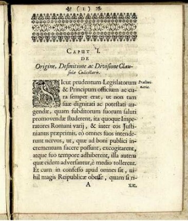 Caput I. Origine, Definitione ac Divisione Clausalæ Codicillaris.