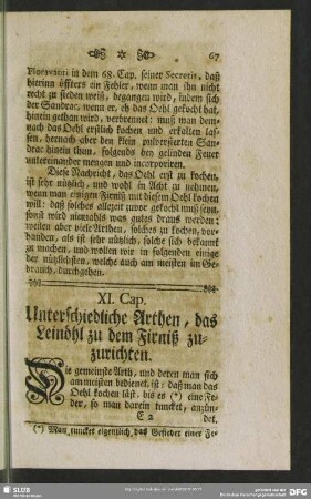 XI. Cap. Unterschiedliche Arthen, das Leinöhl zu dem Firniß zuzurichten