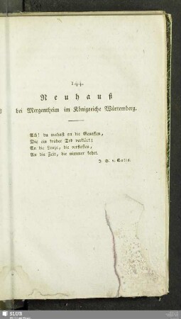144. Neuhauß bei Mergentheim im Königreiche Würtemberg