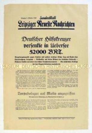 Sonderblatt der "Leipziger Neuesten Nachrichten" zum Seekrieg gegen Großbritannien