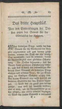 Das dritte Hauptstück. Von den Einwendungen der Deisten gegen den Beweis für die Göttlichkeit der Religion.