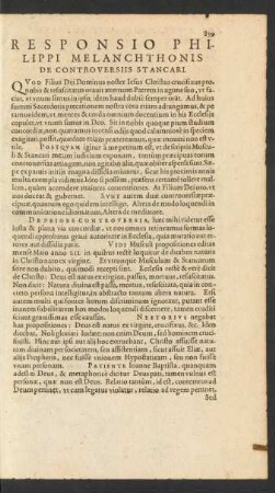 Responsio Philippi Melanchthonis De Controversiis Stancari.