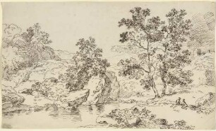 Uferlandschaft mit zwei lagernden Gestalten