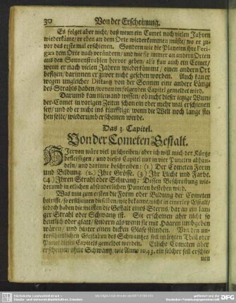 Das 3. Capitel. Von der Cometen Gestalt