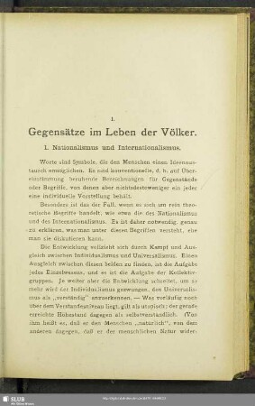 I. Gegensätze im Leben der Völker