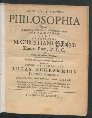 Disputatio Thematica De Philosophia