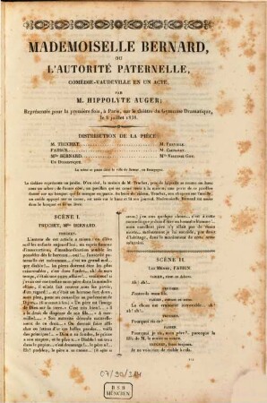 Mademoiselle Bernard, ou l'autorité paternelle : comédie-vaudeville en un acte