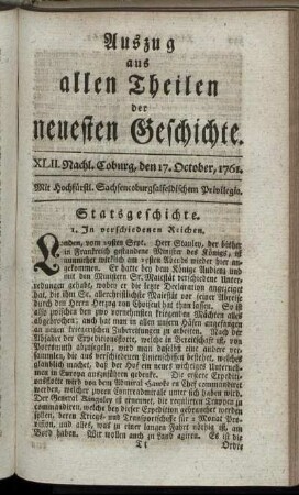 XLII. Nachl. Coburg, den 17. October, 1761.