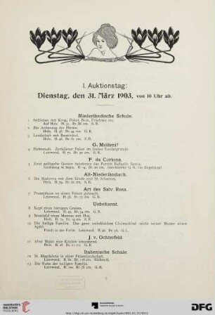 I. Auktionstag: Dienstag, den 31. März 1903, von 10 Uhr ab (Nr. 1-131)