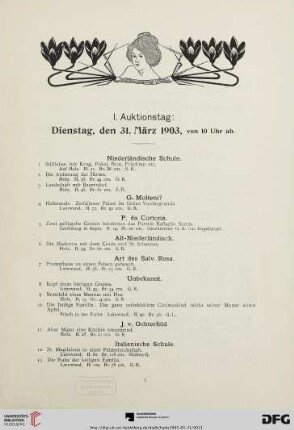 I. Auktionstag: Dienstag, den 31. März 1903, von 10 Uhr ab (Nr. 1-131)