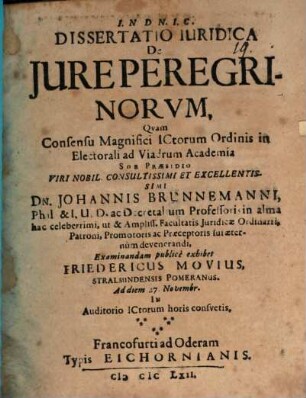 Diss. iur. de iure peregrinorum