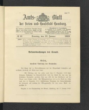 No.11, Sonntag, den 12. Januar 1919