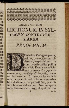 Bono Cum Deo. Lectionum in Sylogen Controversiarum Prooemium