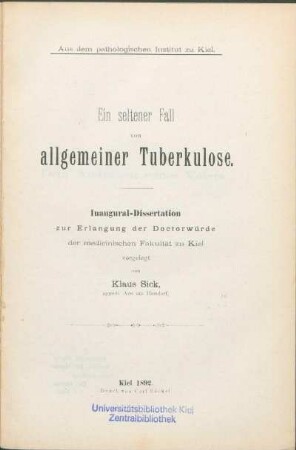 Ein seltener Fall von allgemeiner Tuberkulose
