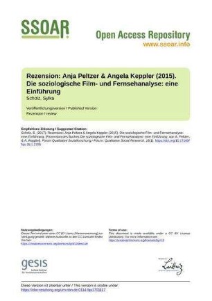 Rezension: Anja Peltzer & Angela Keppler (2015). Die soziologische Film- und Fernsehanalyse: eine Einführung