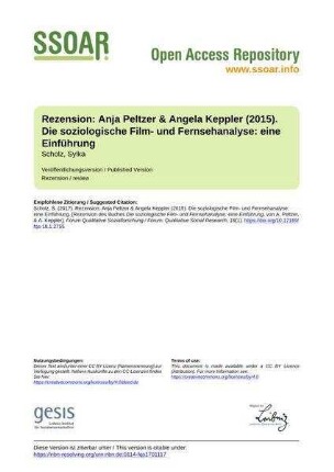 Rezension: Anja Peltzer & Angela Keppler (2015). Die soziologische Film- und Fernsehanalyse: eine Einführung