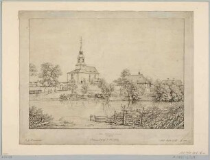 Die Kirche in Bärnsdorf (Radeburg-Bärnsdorf) am Dorfteich, bei Moritzburg