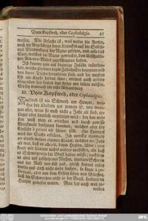 III. Vom Kopfweh, oder Cephalalgia.